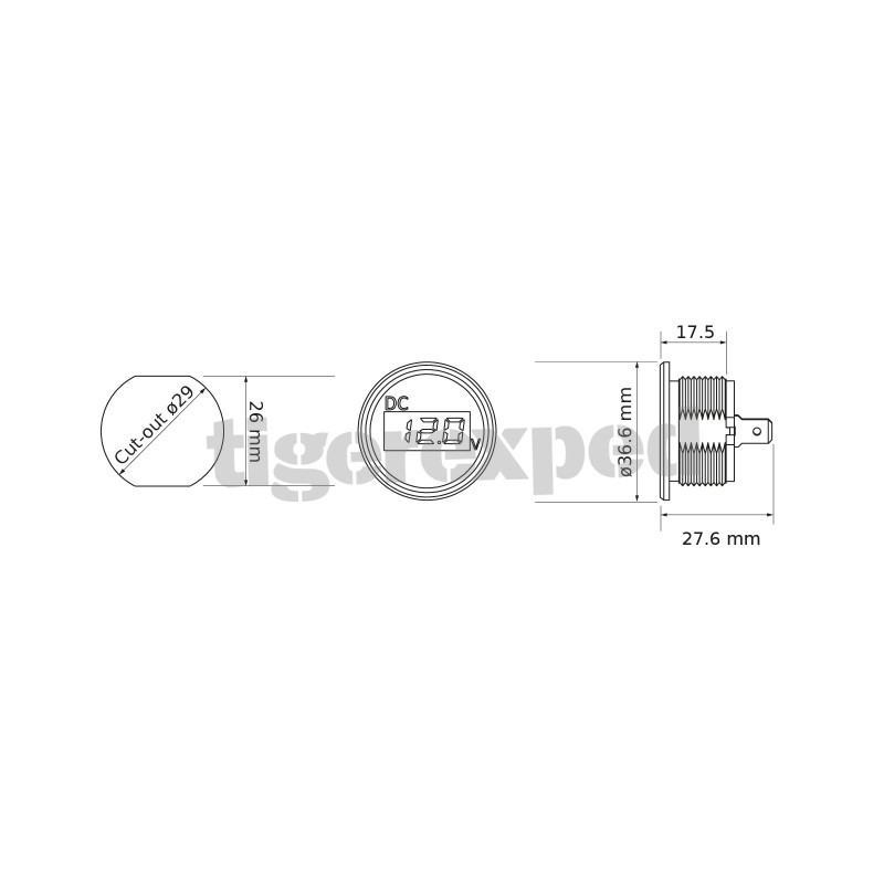 Voltmètre 12V / 24V avec affichage LED numérique étanche, compteur intégré