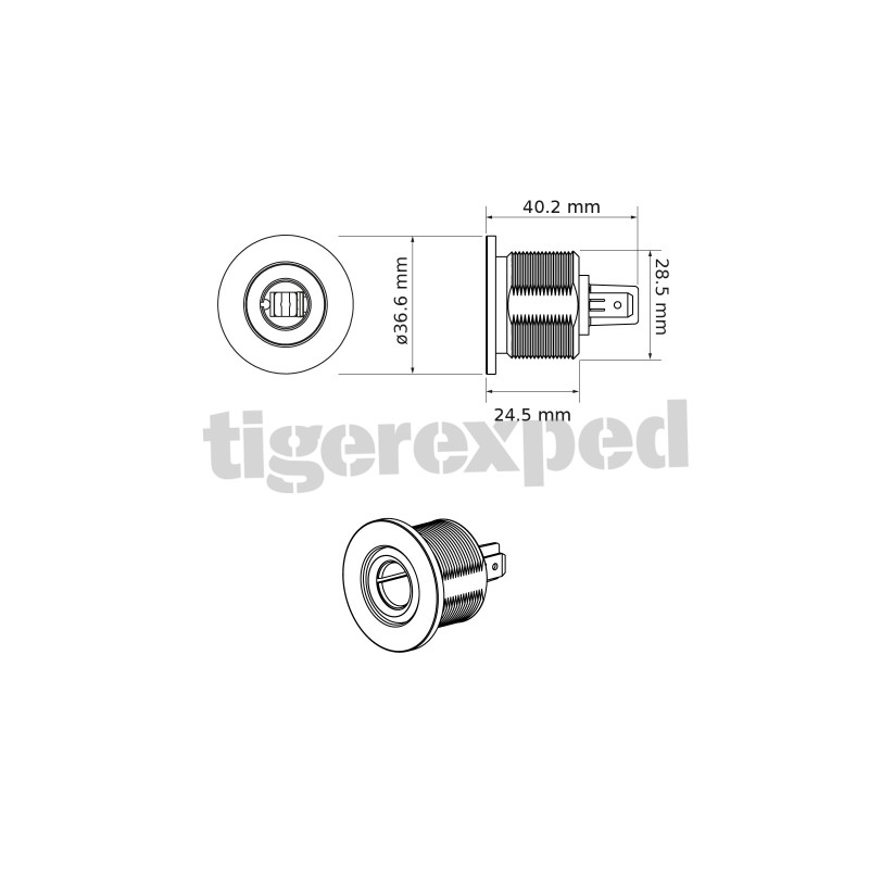 Prise 12V DIN/Merit étanche 15A compatible 12/24V, montage encastré