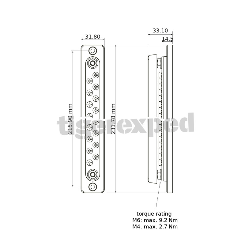 Jeu de barres 150A 2 x M6 + 20 x M4
