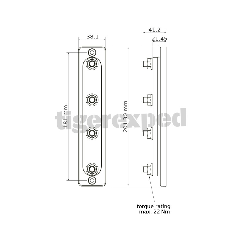 Jeu de barres 250A 4 x M8