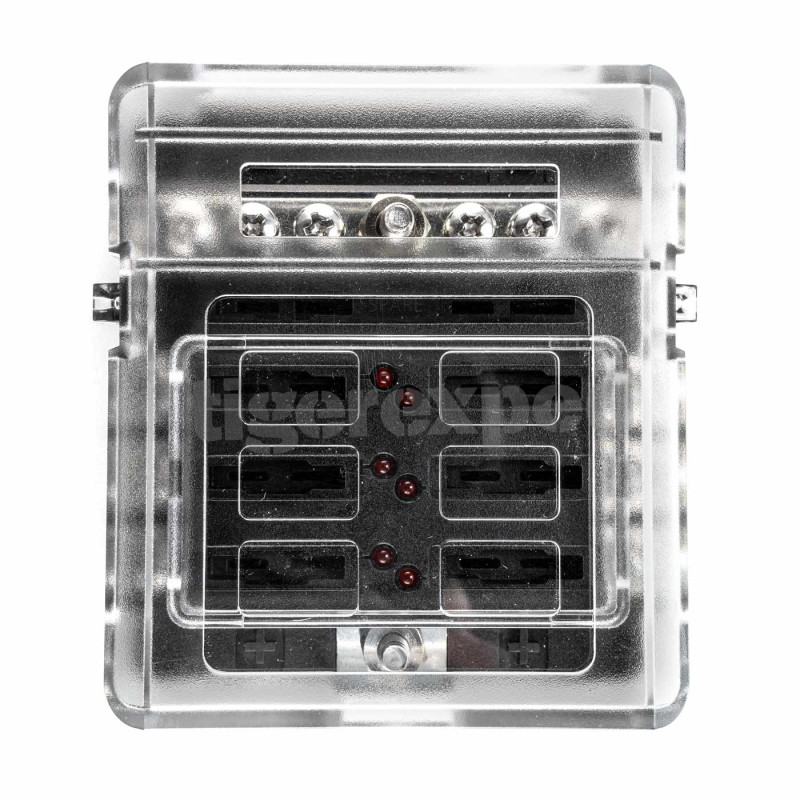 Porte-fusible 6 sorties avec jeu de barres connexion M4 (12/24 V)