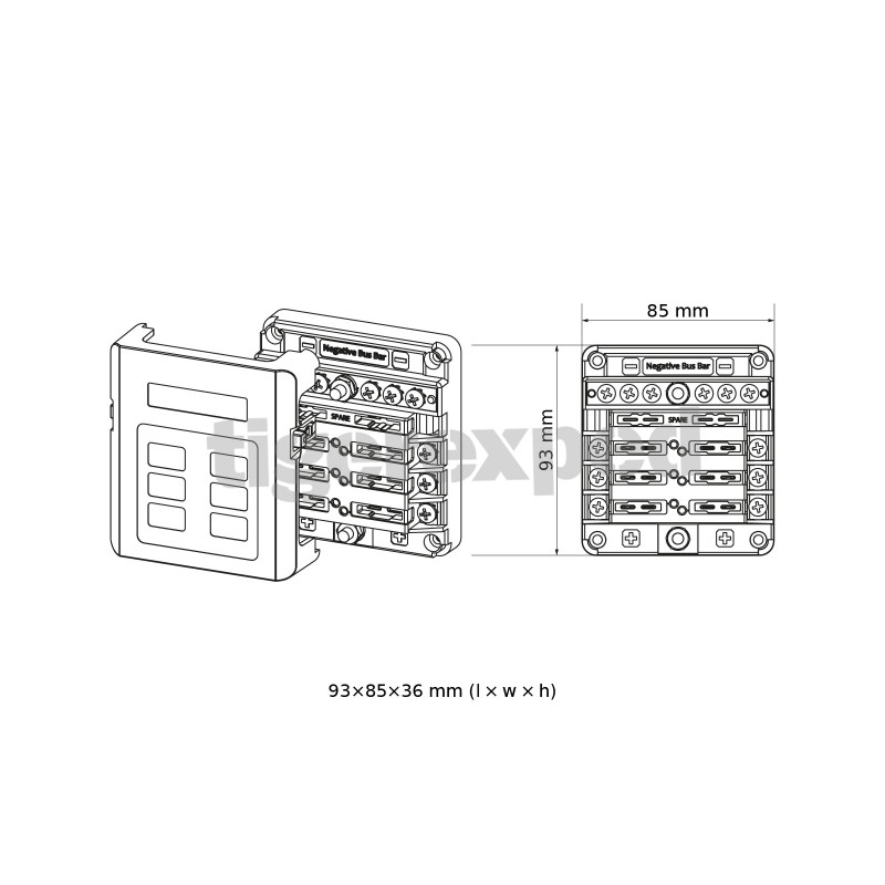 Porte-fusible 6 sorties avec jeu de barres connexion M4 (12/24 V)