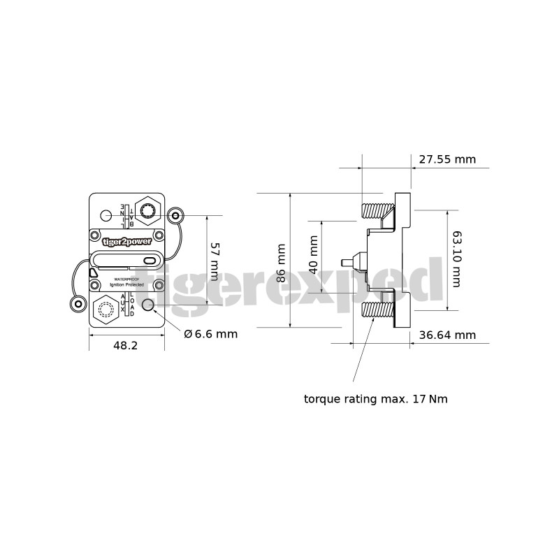 Disjoncteur avec interrupteur de réarmement M10 (3/8") 120A