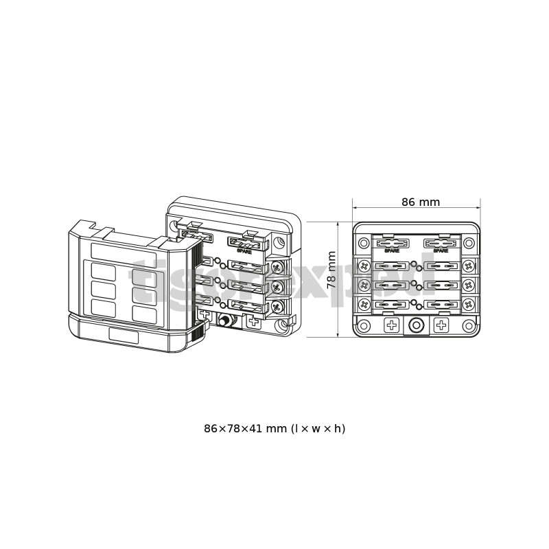 Porte-fusible 6 sorties connexion M4 (12/24V)