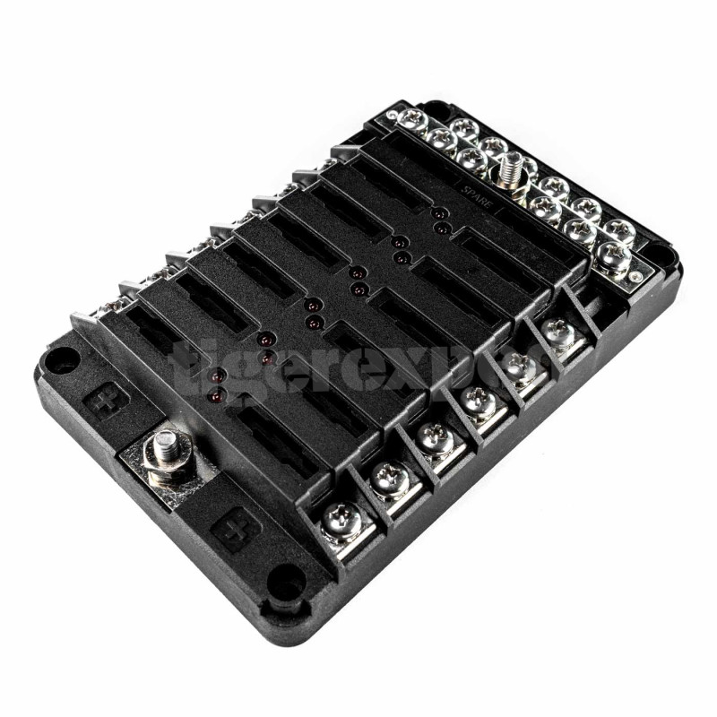 Porte-fusible 12 sorties avec jeu de barres connexion M4 (12/24 V)