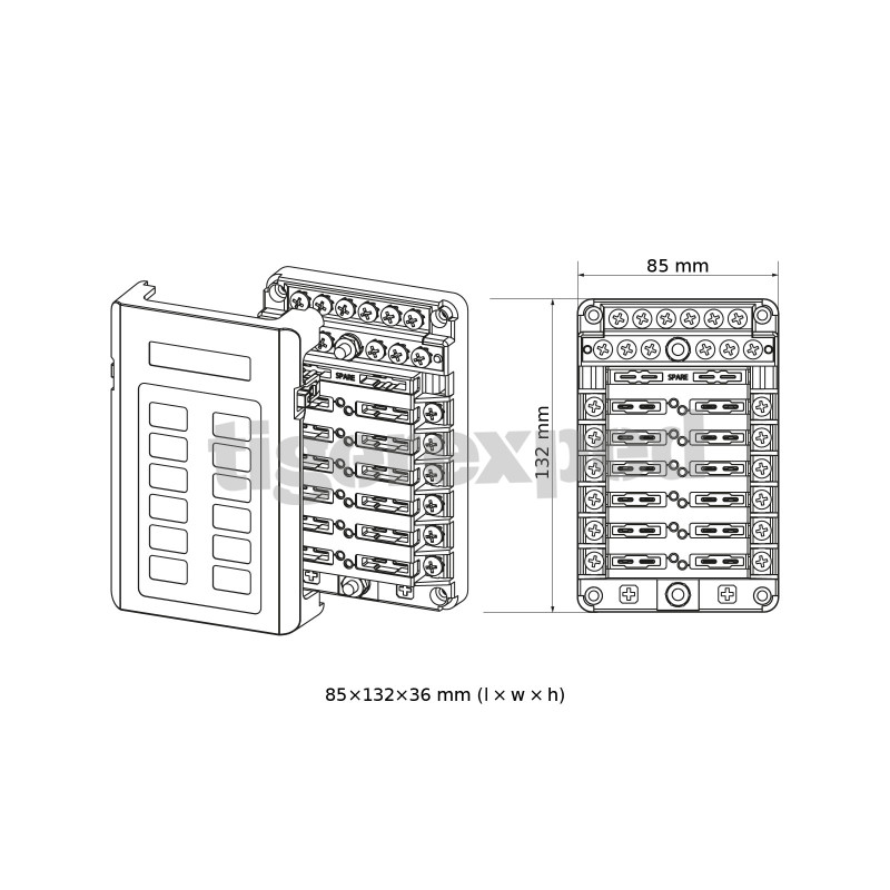 Porte-fusible 12 sorties avec jeu de barres connexion M4 (12/24 V)