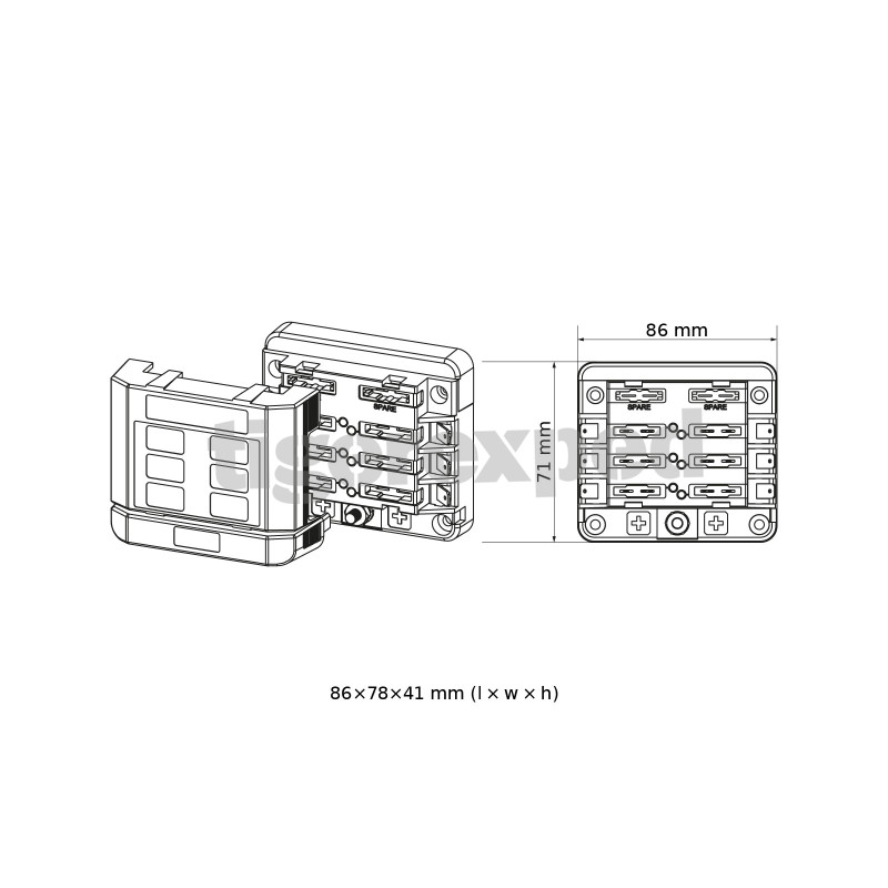 Porte-fusible 6 sorties connexion rapide (12/24 V)
