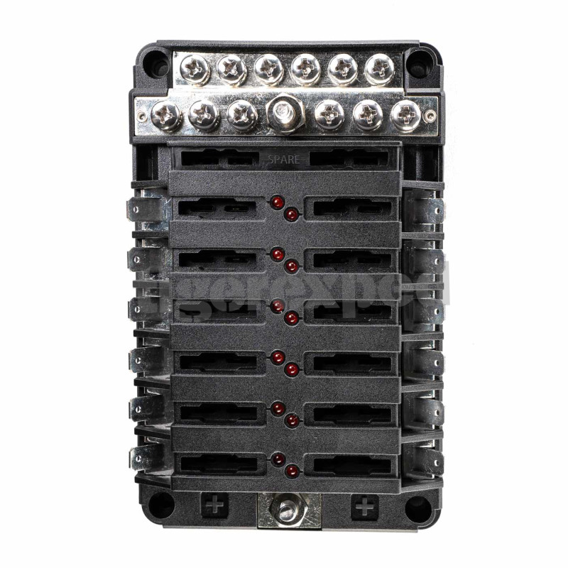 Porte-fusible 12 sorties avec jeu de barres connexion rapide (12/24 V)
