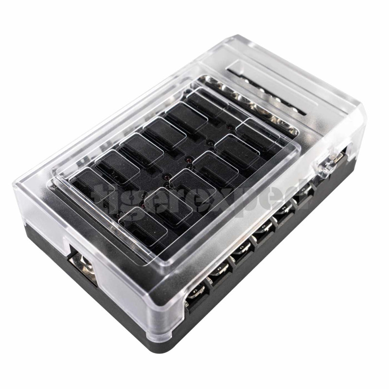 Porte-fusible 12 sorties avec jeu de barres connexion rapide (12/24 V)