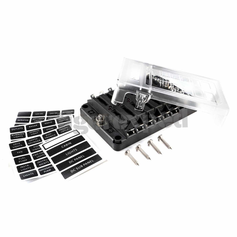 Porte-fusible 12 sorties avec jeu de barres connexion rapide (12/24 V)