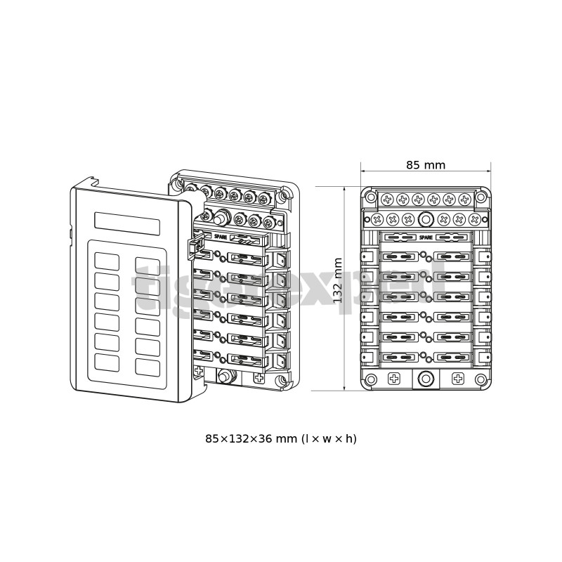 Porte-fusible 12 sorties avec jeu de barres connexion rapide (12/24 V)