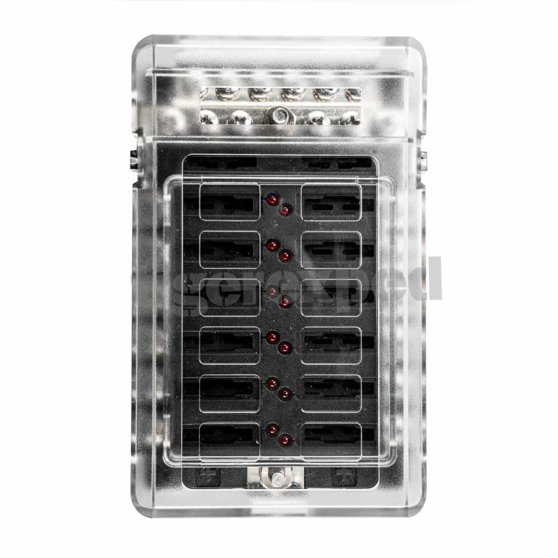 Porte-fusible 12 sorties avec bornier connexion M4 (12/24 V)